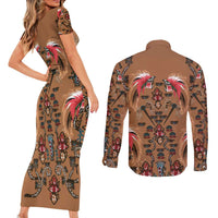 Terracotta Bird of Batik Papua Couples Matching Short Sleeve Bodycon Dress and Long Sleeve Button Shirt Exotic Natural Wealth of Papua - Polynesian Pride