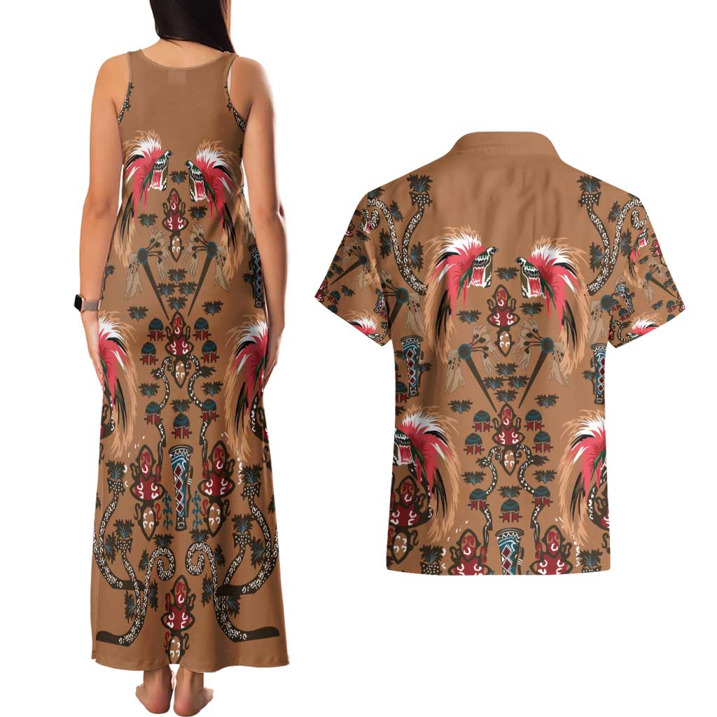 Terracotta Bird of Batik Papua Couples Matching Tank Maxi Dress and Hawaiian Shirt Exotic Natural Wealth of Papua - Polynesian Pride