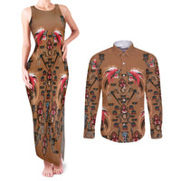 Terracotta Bird of Batik Papua Couples Matching Tank Maxi Dress and Long Sleeve Button Shirt Exotic Natural Wealth of Papua - Polynesian Pride