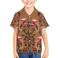 Terracotta Bird of Batik Papua Family Matching Off Shoulder Short Dress and Hawaiian Shirt Exotic Natural Wealth of Papua - Polynesian Pride