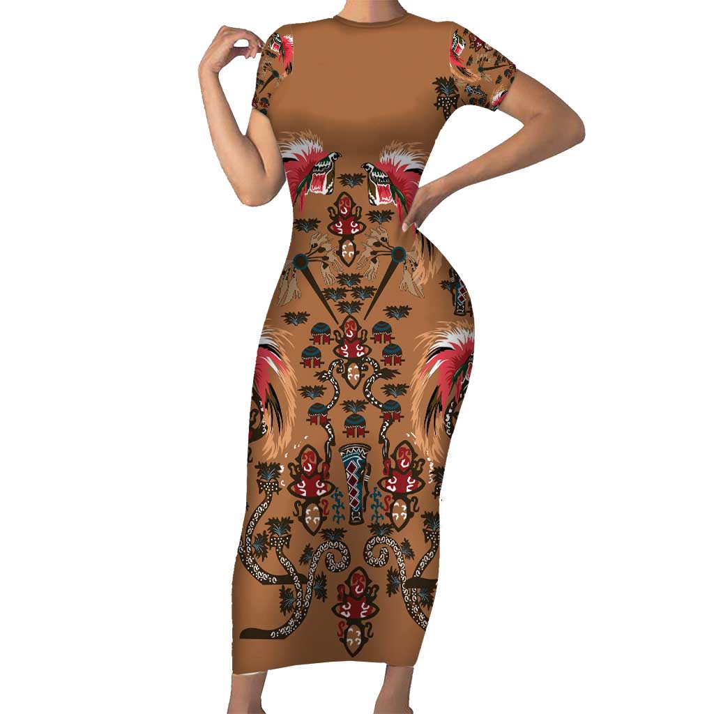 Terracotta Bird of Batik Papua Family Matching Short Sleeve Bodycon Dress and Hawaiian Shirt Exotic Natural Wealth of Papua - Polynesian Pride