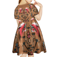Terracotta Bird of Batik Papua Kid Short Sleeve Dress Exotic Natural Wealth of Papua - Polynesian Pride
