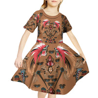 Terracotta Bird of Batik Papua Kid Short Sleeve Dress Exotic Natural Wealth of Papua - Polynesian Pride