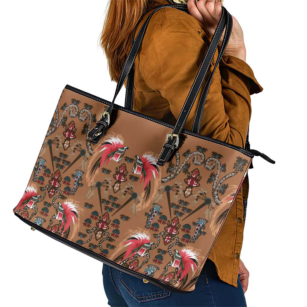 Terracotta Bird of Batik Papua Leather Tote Bag Exotic Natural Wealth of Papua - Polynesian Pride