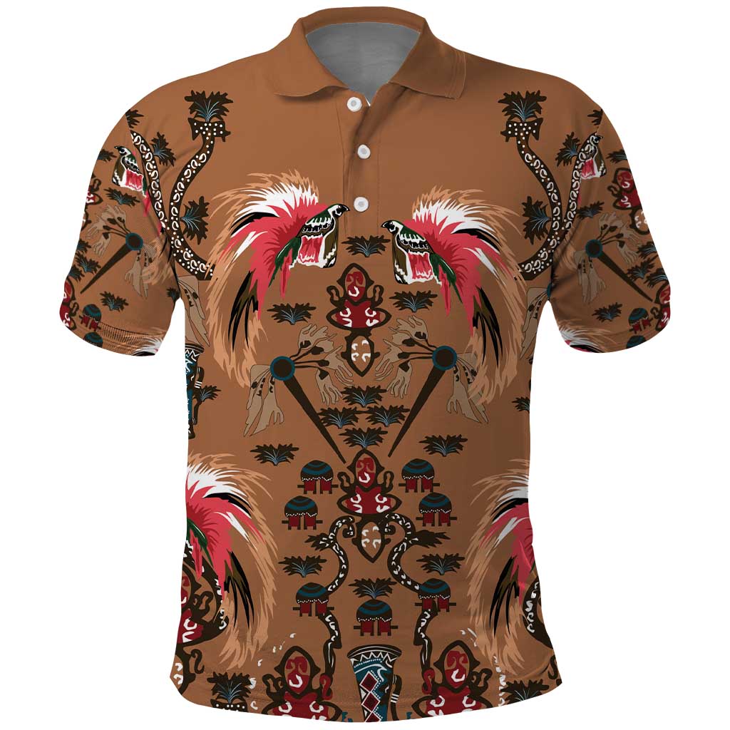 Terracotta Bird of Batik Papua Polo Shirt Exotic Natural Wealth of Papua - Polynesian Pride