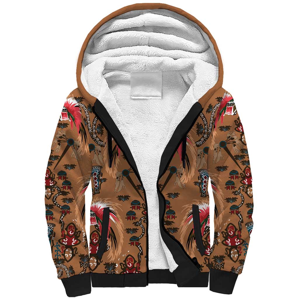 Terracotta Bird of Batik Papua Sherpa Hoodie Exotic Natural Wealth of Papua - Polynesian Pride