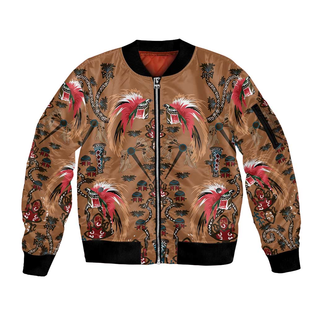 Terracotta Bird of Batik Papua Sleeve Zip Bomber Jacket Exotic Natural Wealth of Papua - Polynesian Pride
