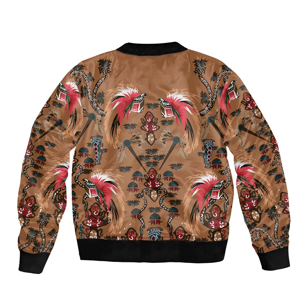 Terracotta Bird of Batik Papua Sleeve Zip Bomber Jacket Exotic Natural Wealth of Papua - Polynesian Pride