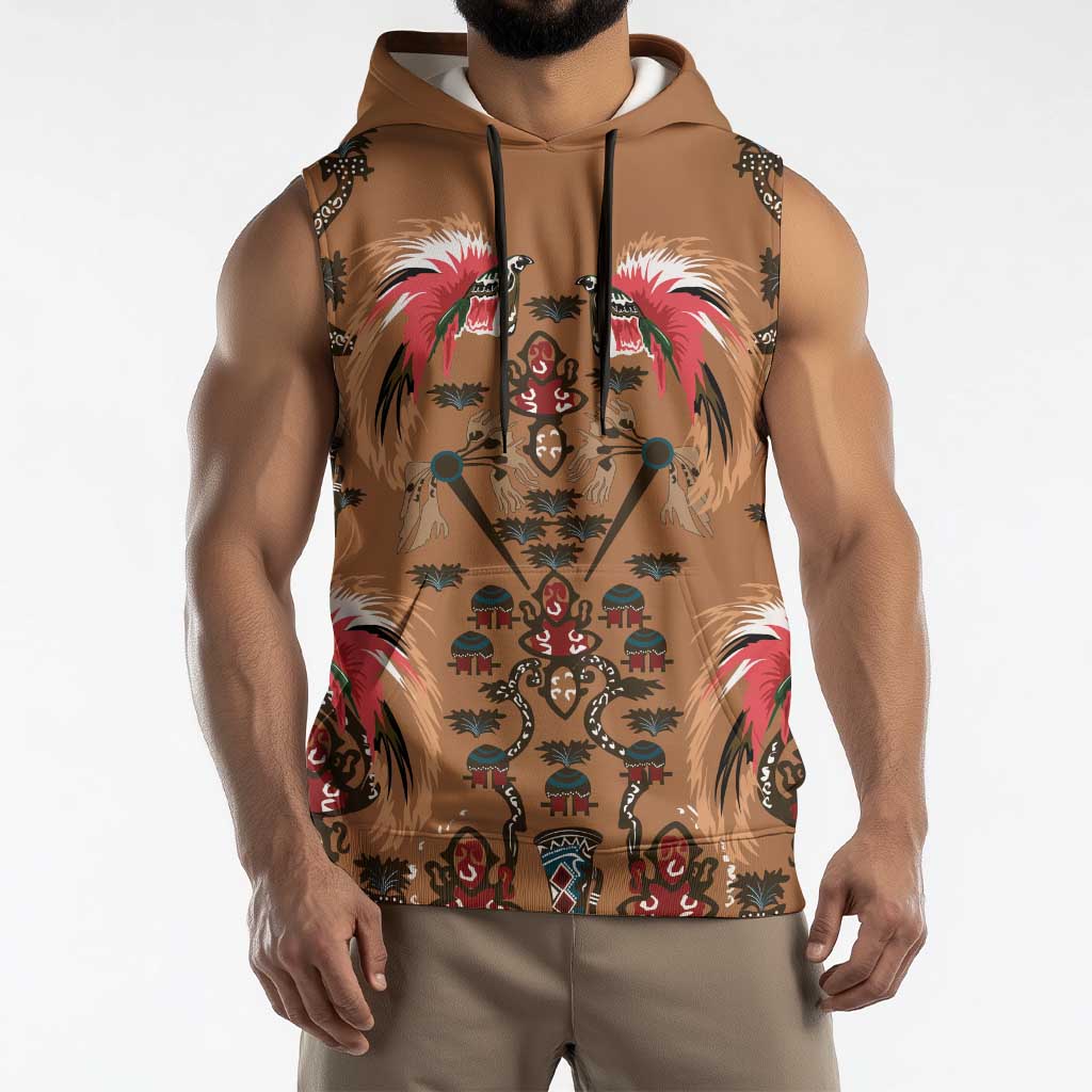 Terracotta Bird of Batik Papua Sleeveless Hoodie Exotic Natural Wealth of Papua - Polynesian Pride