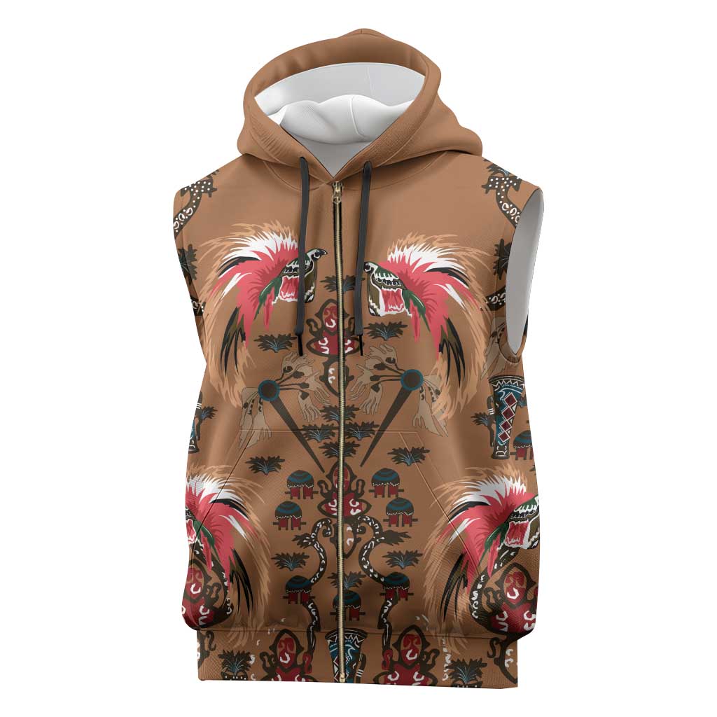 Terracotta Bird of Batik Papua Sleeveless Zip Hoodie Exotic Natural Wealth of Papua - Polynesian Pride