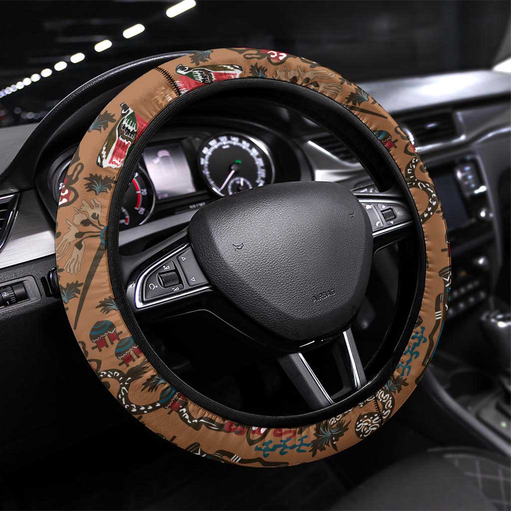 Terracotta Bird of Batik Papua Steering Wheel Cover Exotic Natural Wealth of Papua LT9 Universal Fit Gold - Polynesian Pride