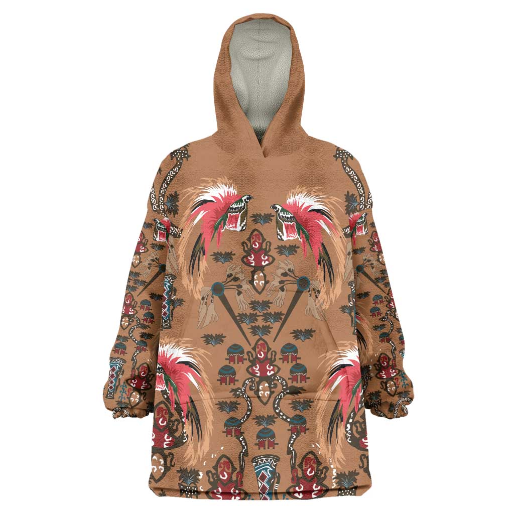 Terracotta Bird of Batik Papua Wearable Blanket Hoodie Exotic Natural Wealth of Papua LT9 One Size Gold - Polynesian Pride