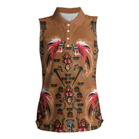 Terracotta Bird of Batik Papua Women Sleeveless Polo Shirt Exotic Natural Wealth of Papua - Polynesian Pride