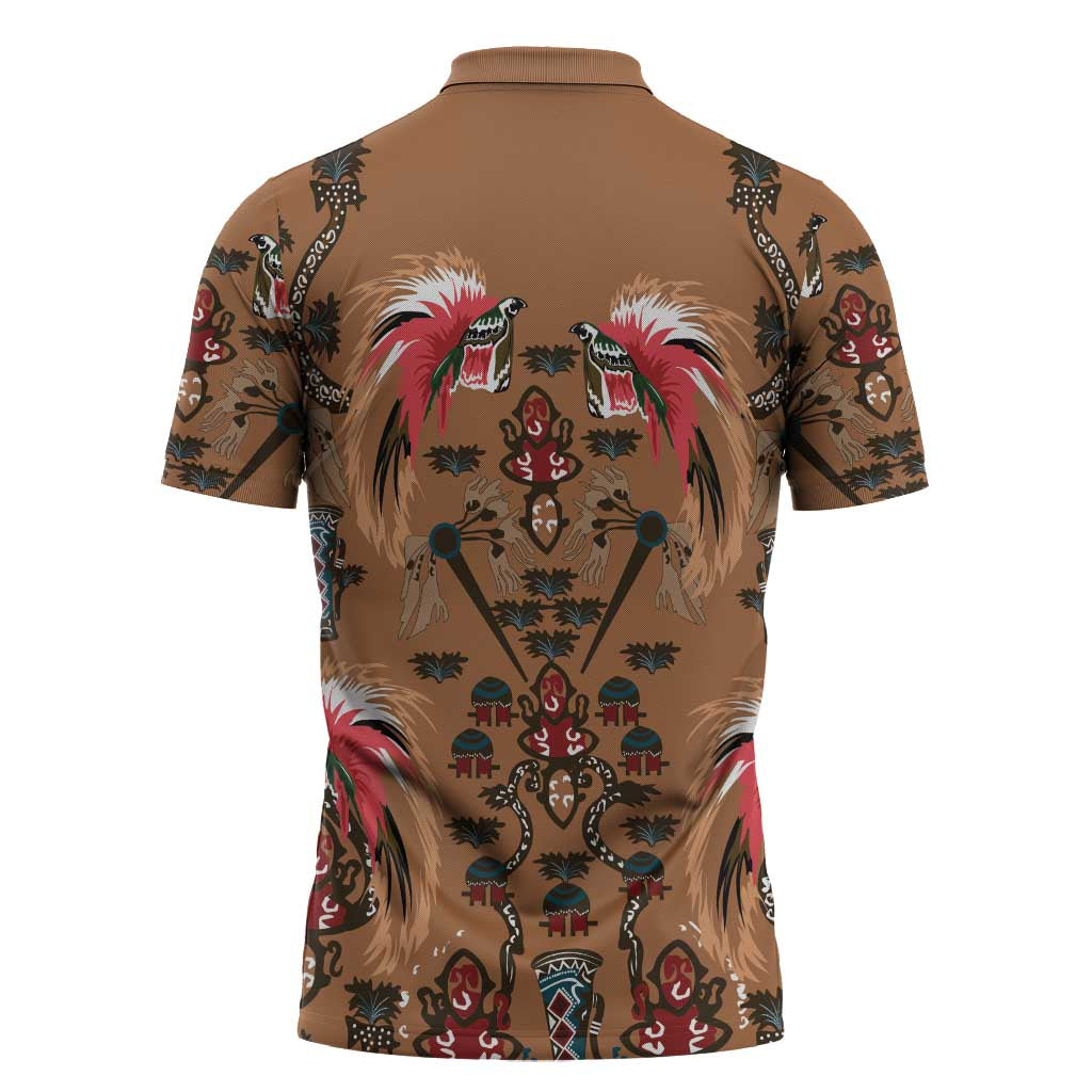 Terracotta Bird of Batik Papua Zipper Polo Shirt Exotic Natural Wealth of Papua - Polynesian Pride