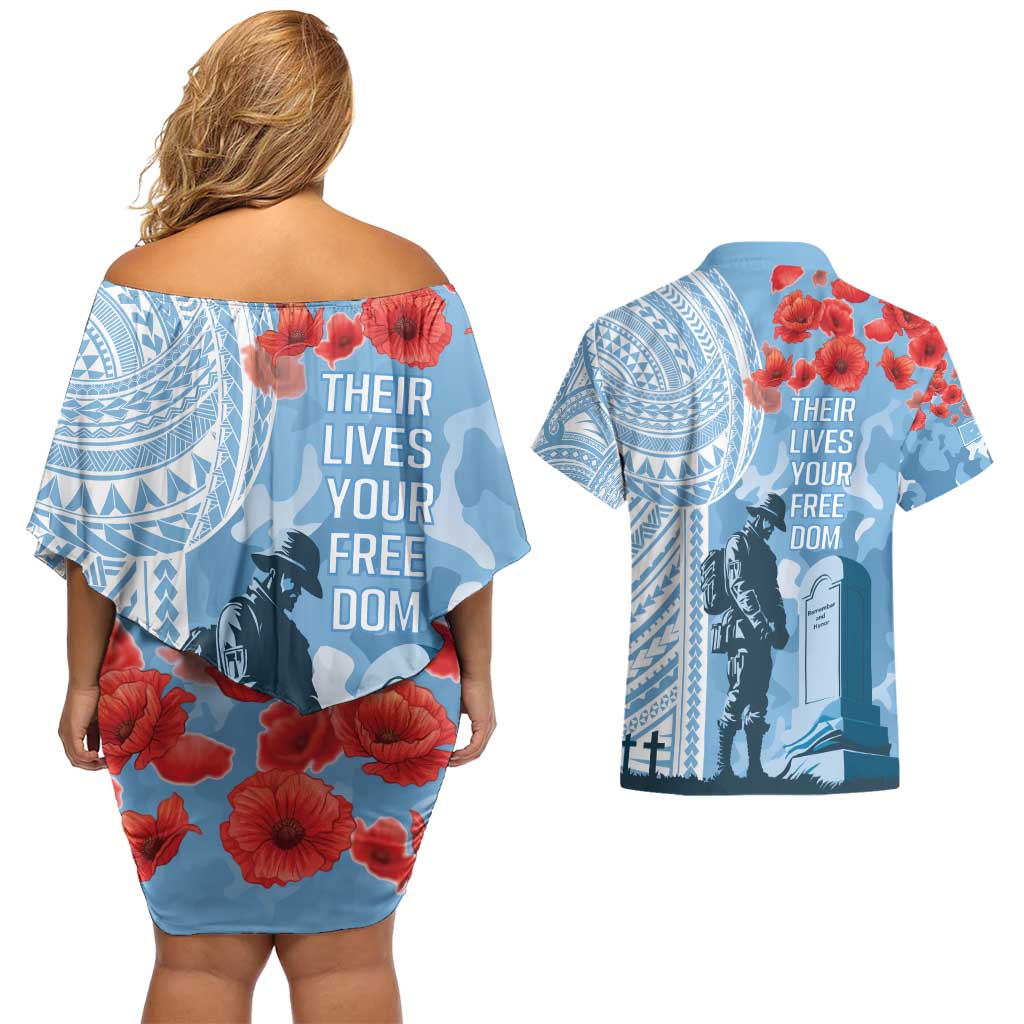 FSM Verterans Day Couples Matching Off Shoulder Short Dress and Hawaiian Shirt Their Lives Your Freedom