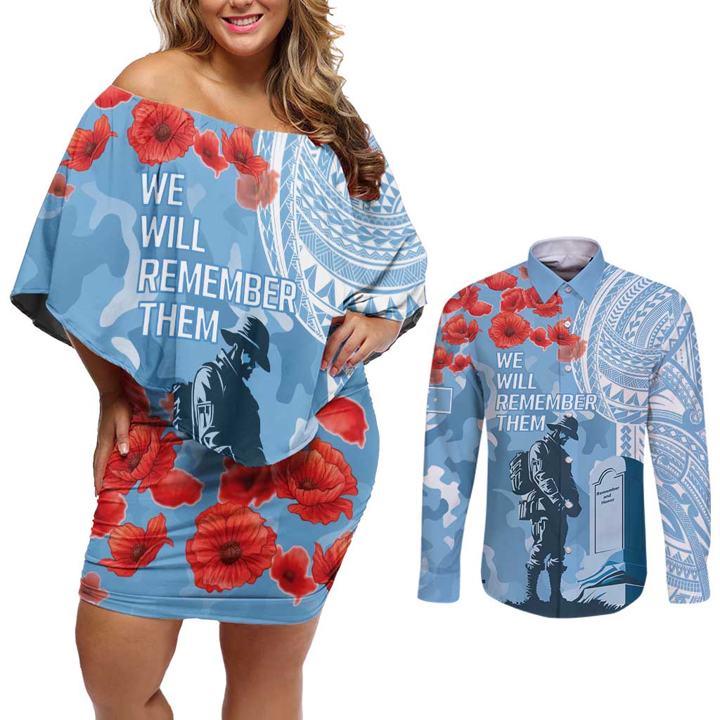 FSM Verterans Day Couples Matching Off Shoulder Short Dress and Long Sleeve Button Shirt Their Lives Your Freedom