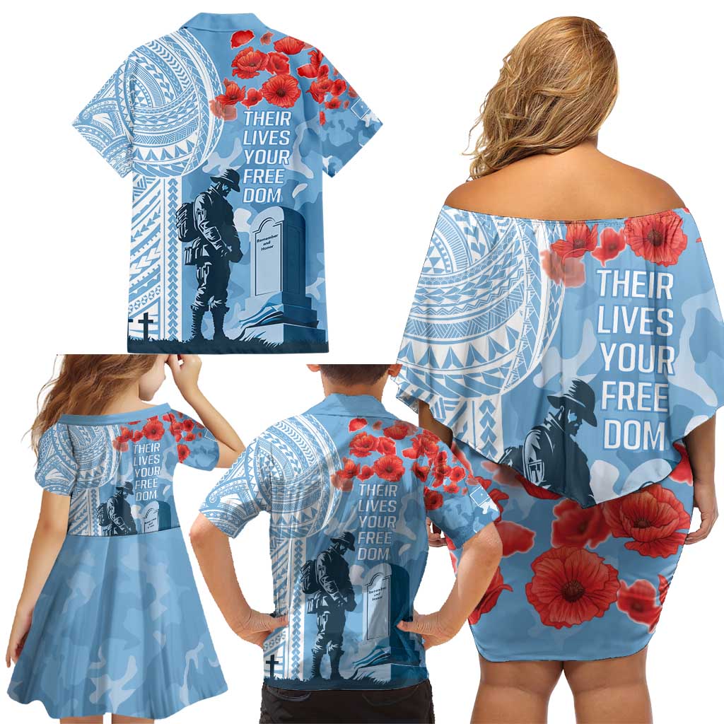 FSM Verterans Day Family Matching Off Shoulder Short Dress and Hawaiian Shirt Their Lives Your Freedom