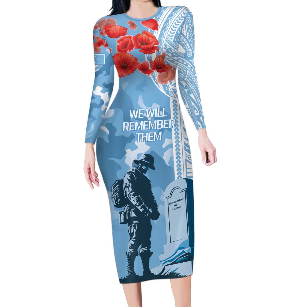 FSM Verterans Day Long Sleeve Bodycon Dress Their Lives Your Freedom