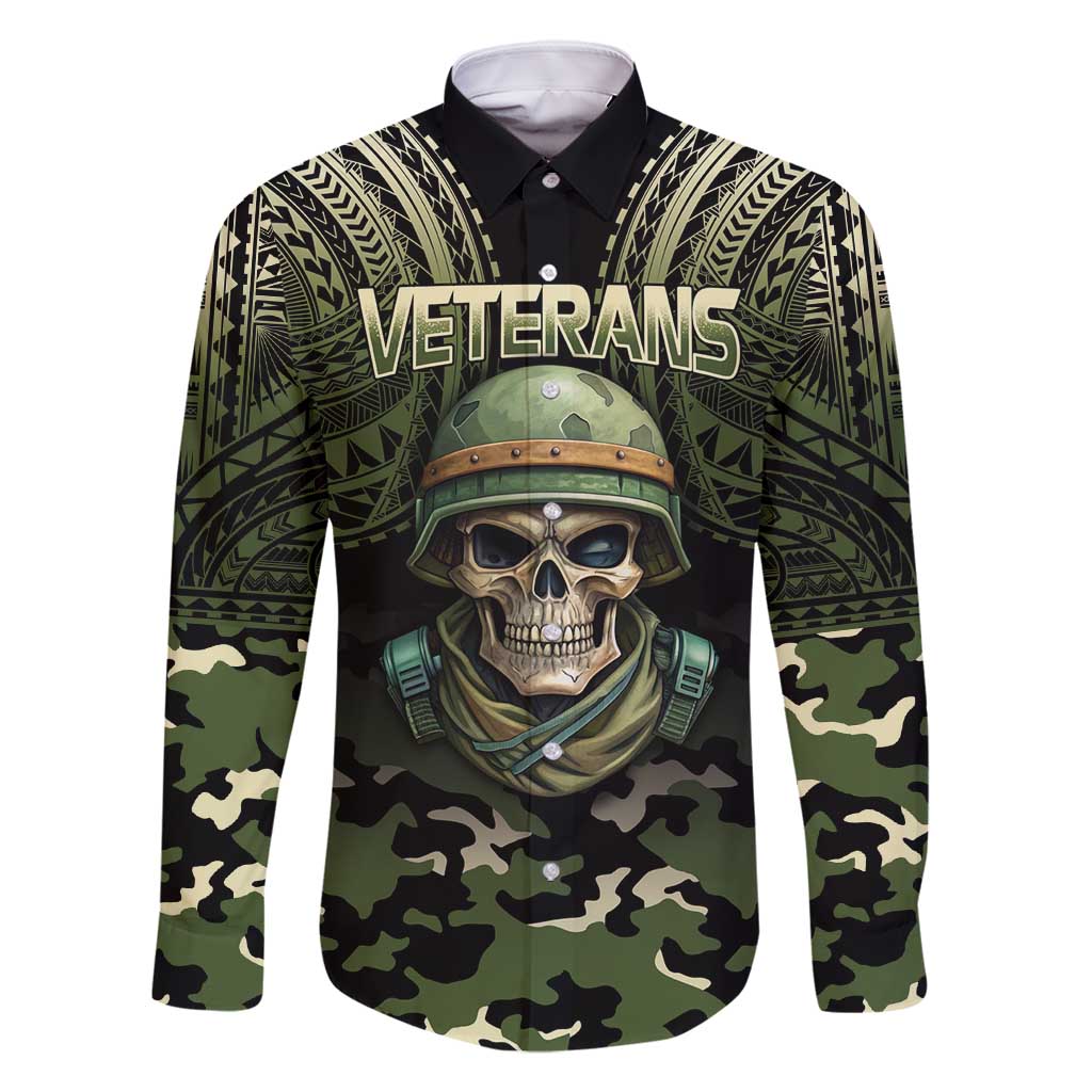 Veterans Day Family Matching Mermaid Dress and Hawaiian Shirt War Never Leaves A Veteran Proud Military LT9 Dad's Shirt - Long Sleeve Black - Polynesian Pride