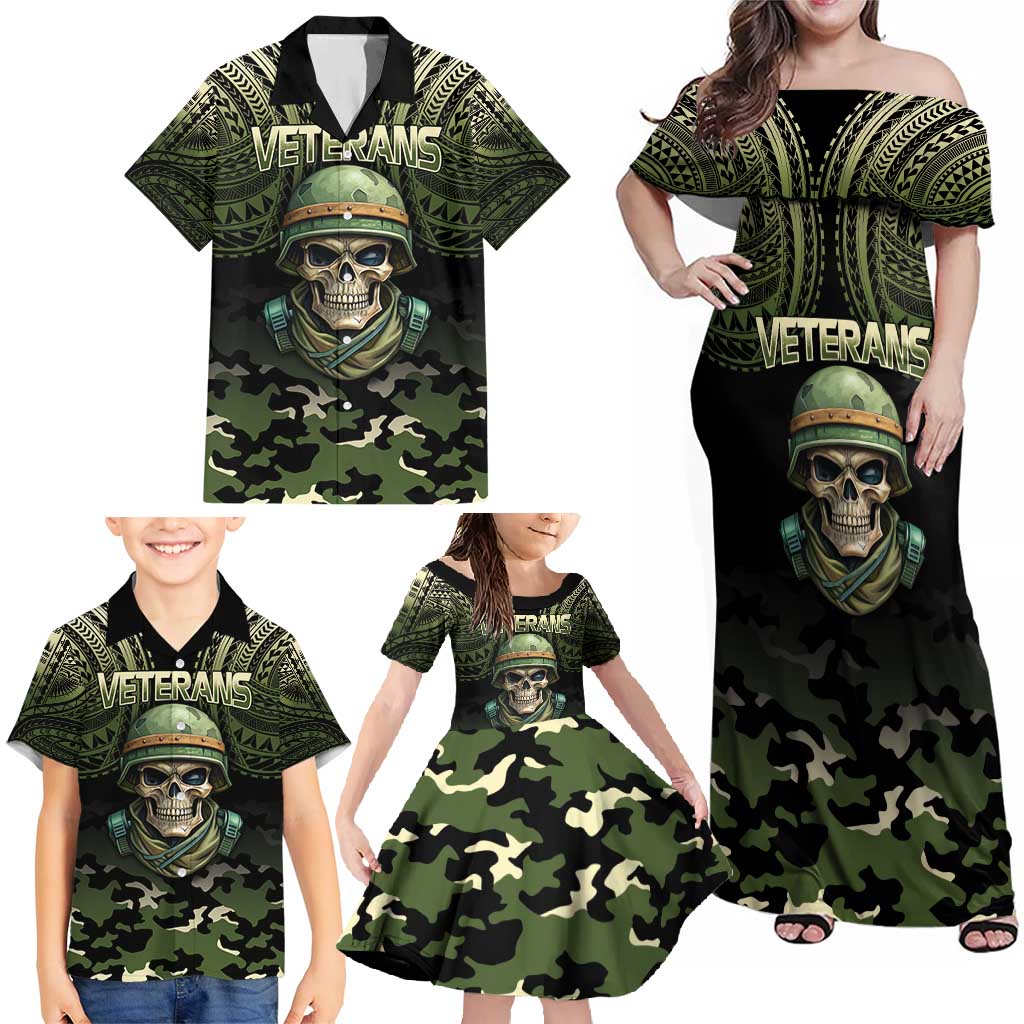 Veterans Day Family Matching Off Shoulder Maxi Dress and Hawaiian Shirt War Never Leaves A Veteran Proud Military LT9 - Polynesian Pride