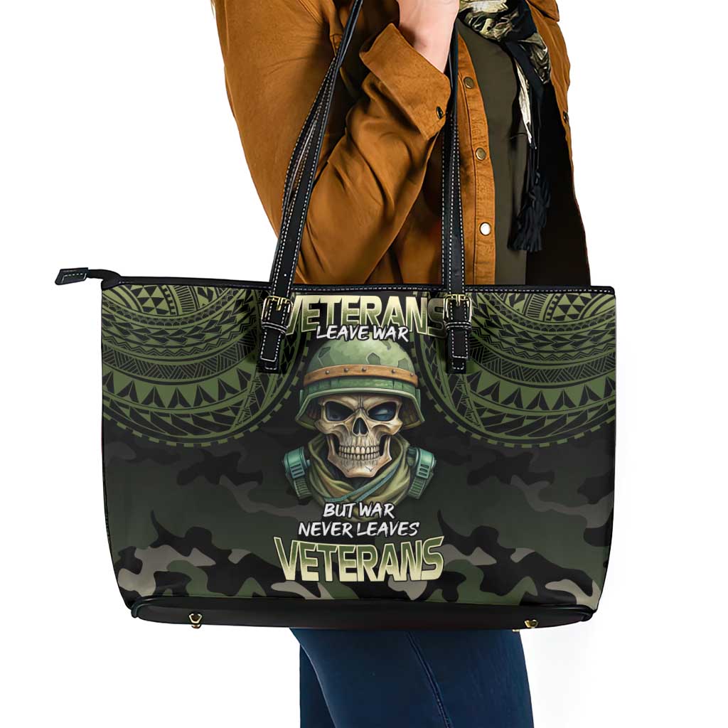 Veterans Day Leather Tote Bag War Never Leaves A Veteran Proud Military LT9 - Polynesian Pride