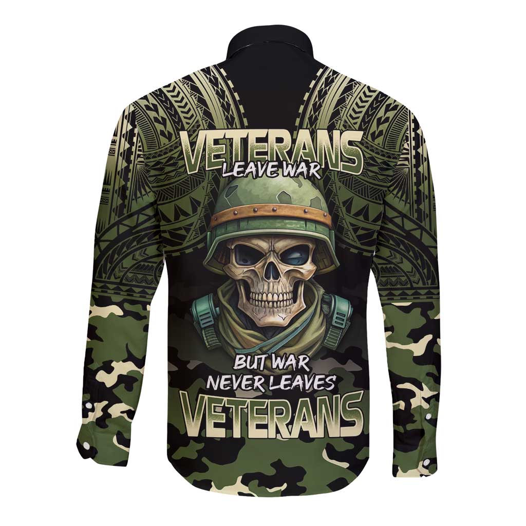 Veterans Day Long Sleeve Button Shirt War Never Leaves A Veteran Proud Military