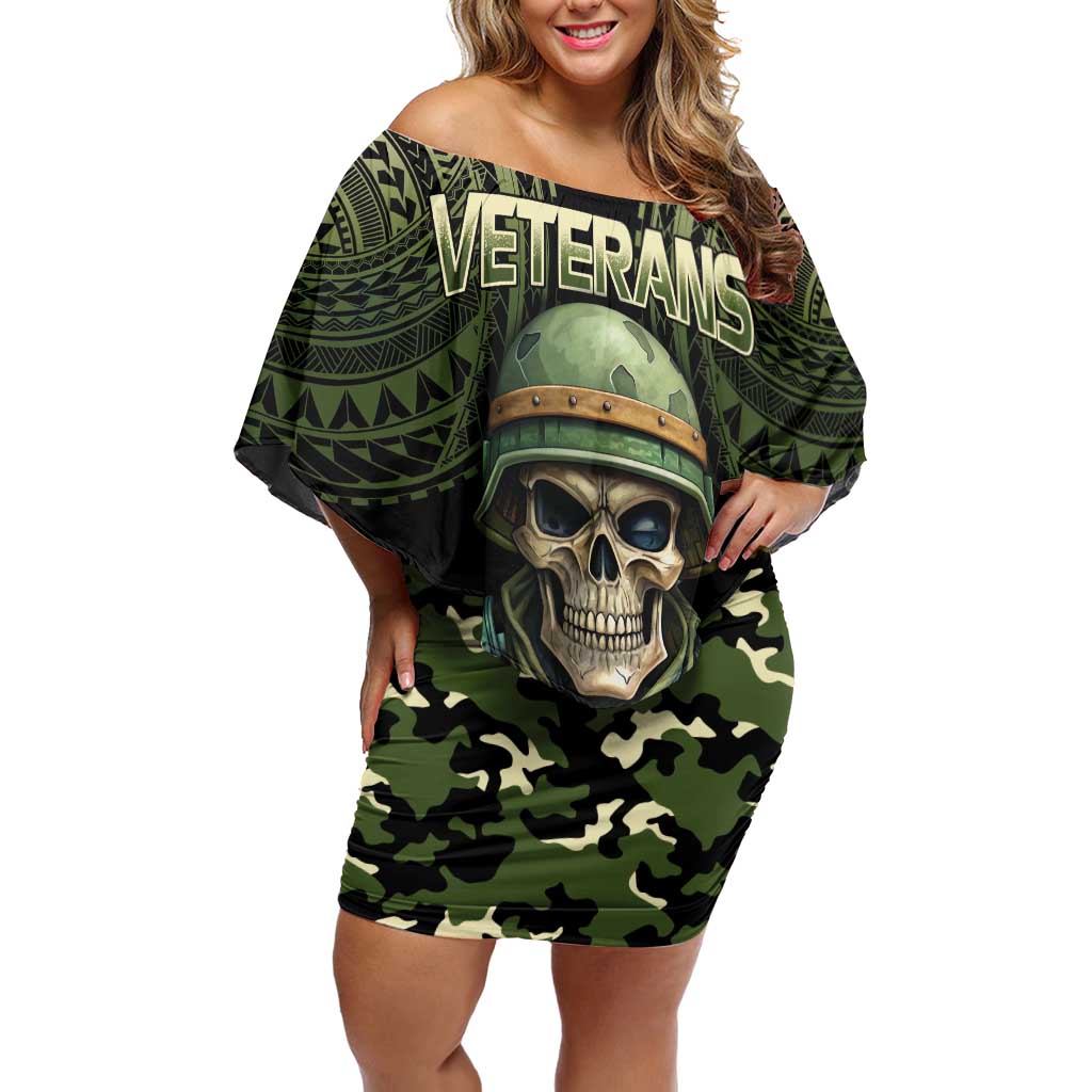 Veterans Day Off Shoulder Short Dress War Never Leaves A Veteran Proud Military LT9 Women Black - Polynesian Pride