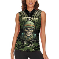 Veterans Day Women Sleeveless Polo Shirt War Never Leaves A Veteran Proud Military