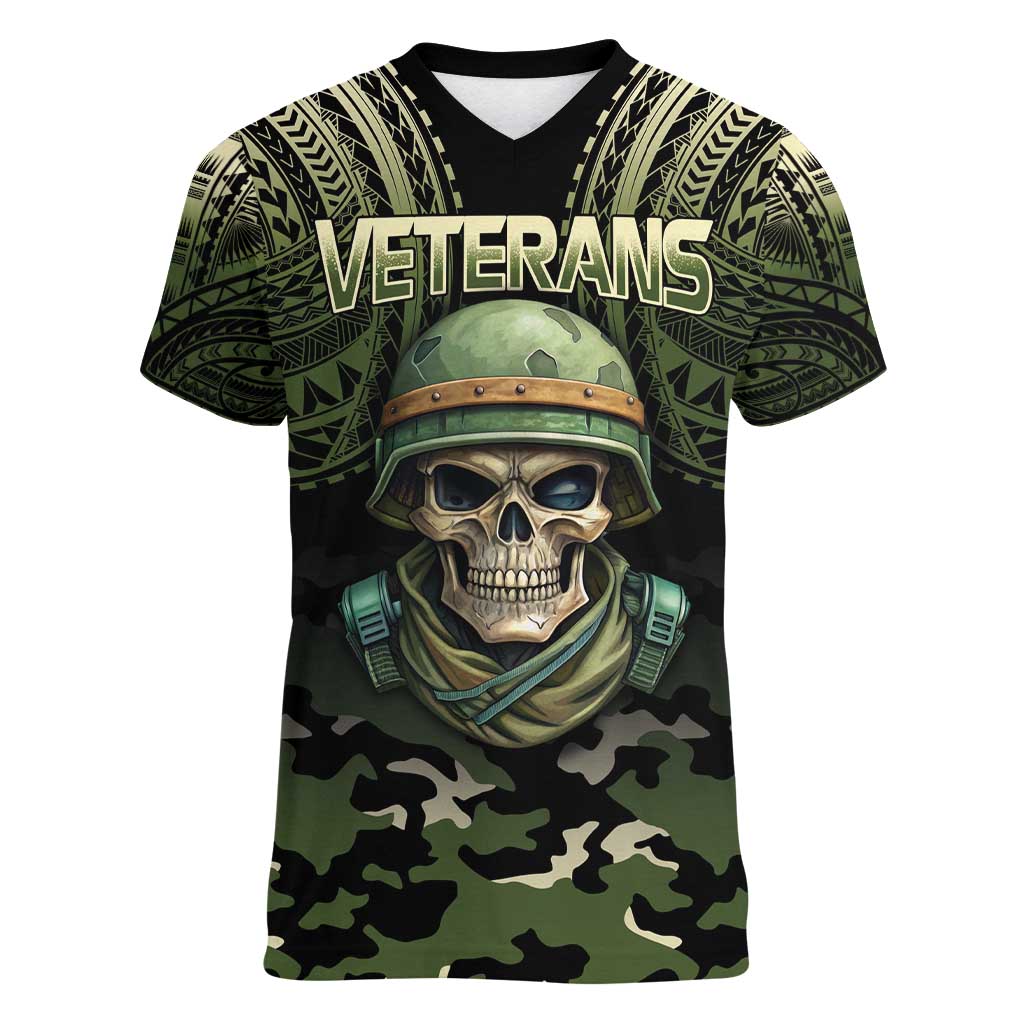 Veterans Day Women V-Neck T-Shirt War Never Leaves A Veteran Proud Military LT9 Female Black - Polynesian Pride