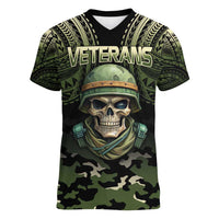 Veterans Day Women V-Neck T-Shirt War Never Leaves A Veteran Proud Military LT9 Female Black - Polynesian Pride