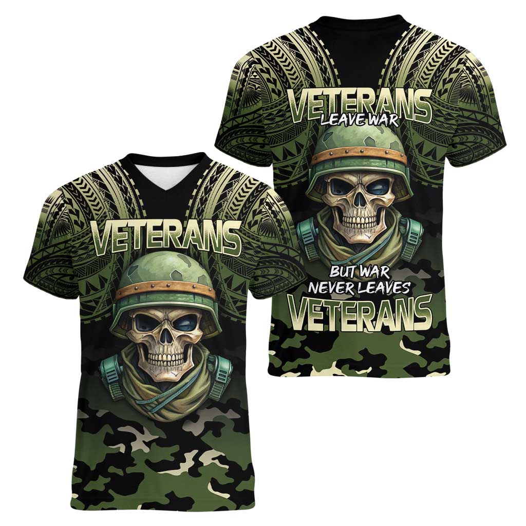 Veterans Day Women V-Neck T-Shirt War Never Leaves A Veteran Proud Military LT9 - Polynesian Pride
