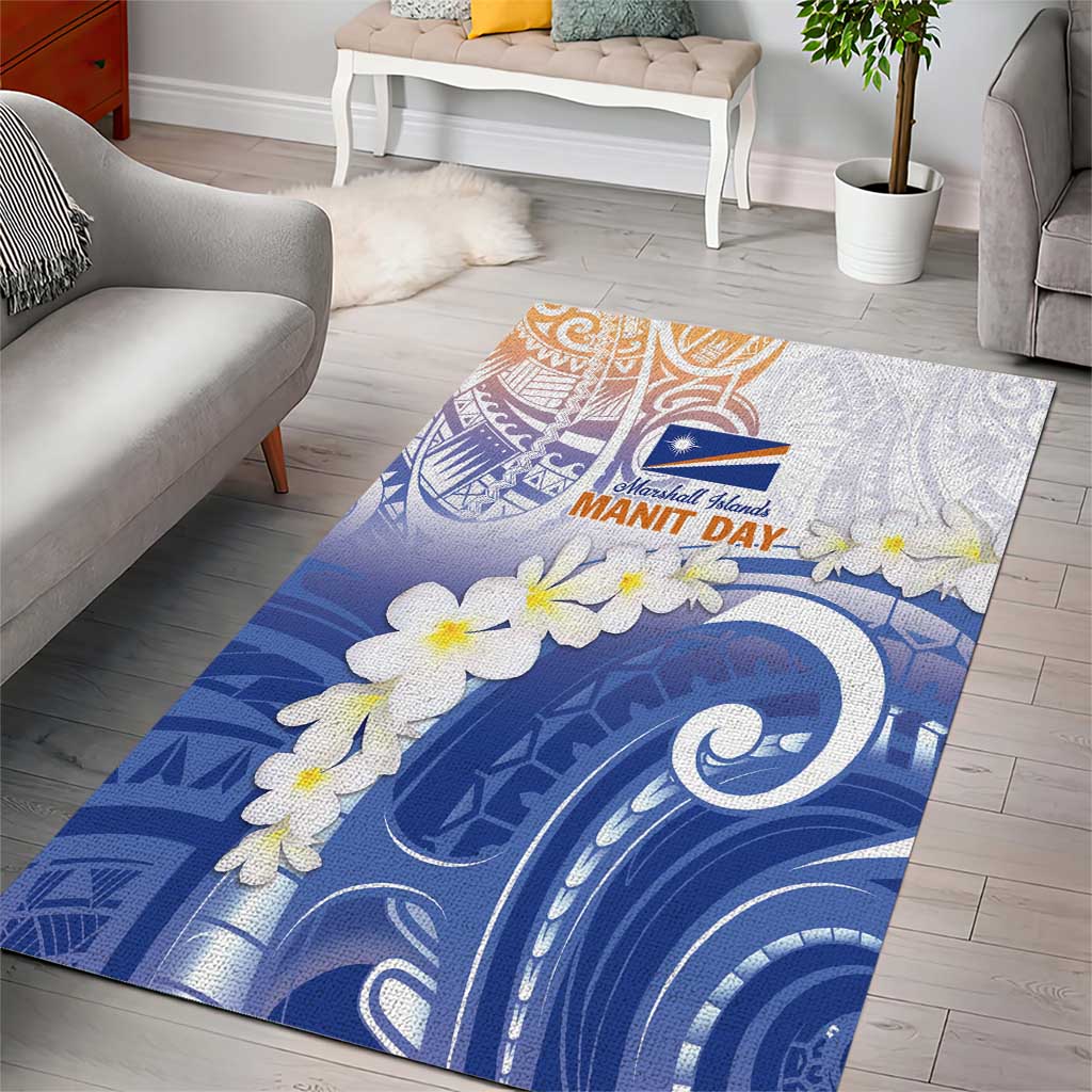 Marshall Islands Manit Day Area Rug Plumeria and Polynesian Tribal