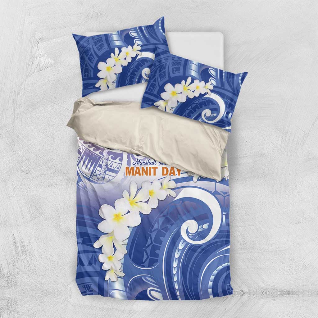 Marshall Islands Manit Day Bedding Set Plumeria and Polynesian Tribal