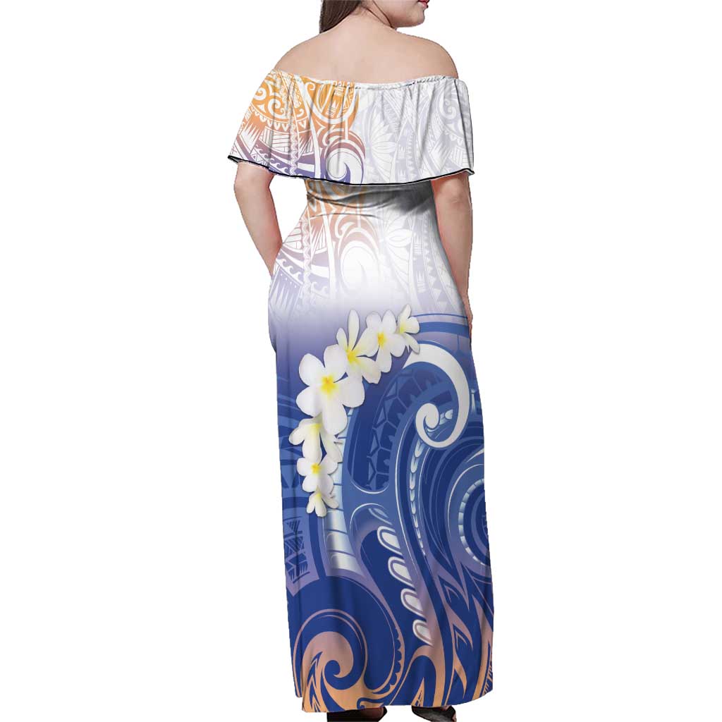 Marshall Islands Manit Day Family Matching Off Shoulder Maxi Dress and Hawaiian Shirt Plumeria and Polynesian Tribal