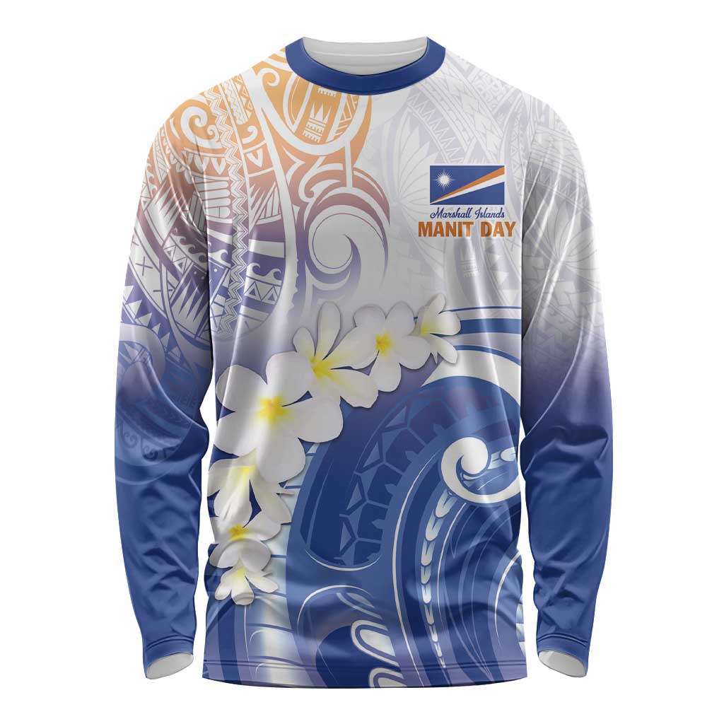 Marshall Islands Manit Day Long Sleeve Shirt Plumeria and Polynesian Tribal