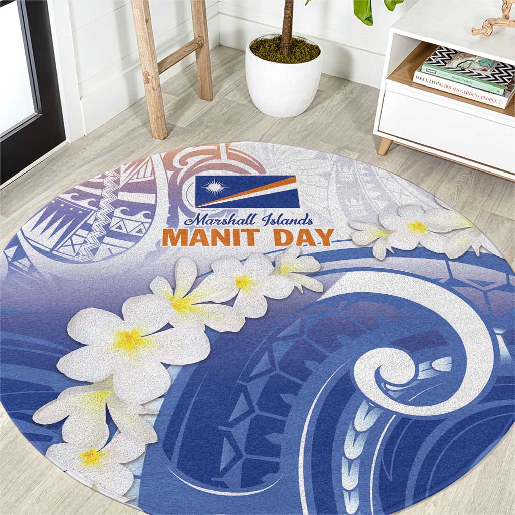 Marshall Islands Manit Day Round Carpet Plumeria and Polynesian Tribal