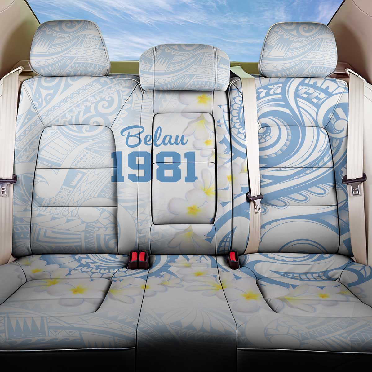 Palau 1981 Tribal Tattoo Back Car Seat Cover with Belau Plumeria Flowers