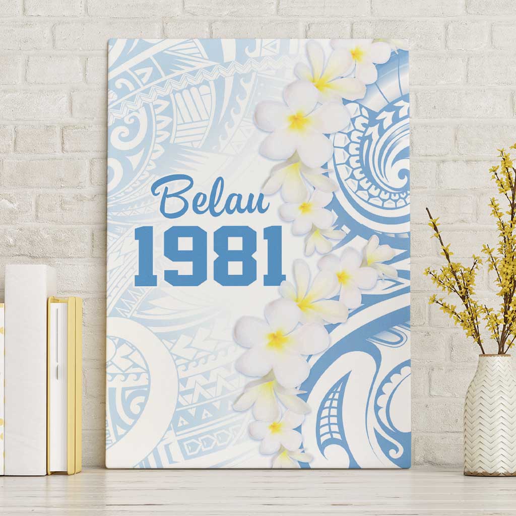 Palau 1981 Tribal Tattoo Canvas Wall Art with Belau Plumeria Flowers