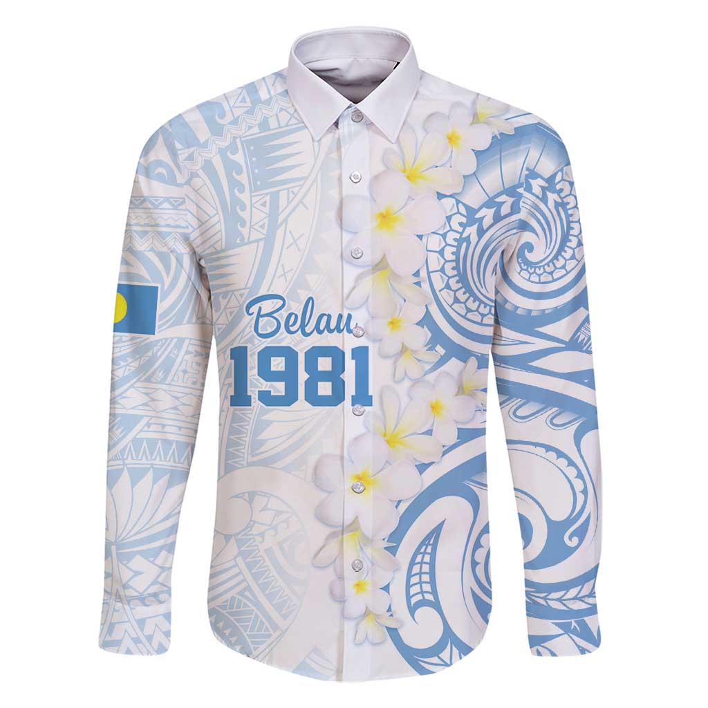 Palau 1981 Tribal Tattoo Family Matching Off Shoulder Short Dress and Hawaiian Shirt with Belau Plumeria Flowers