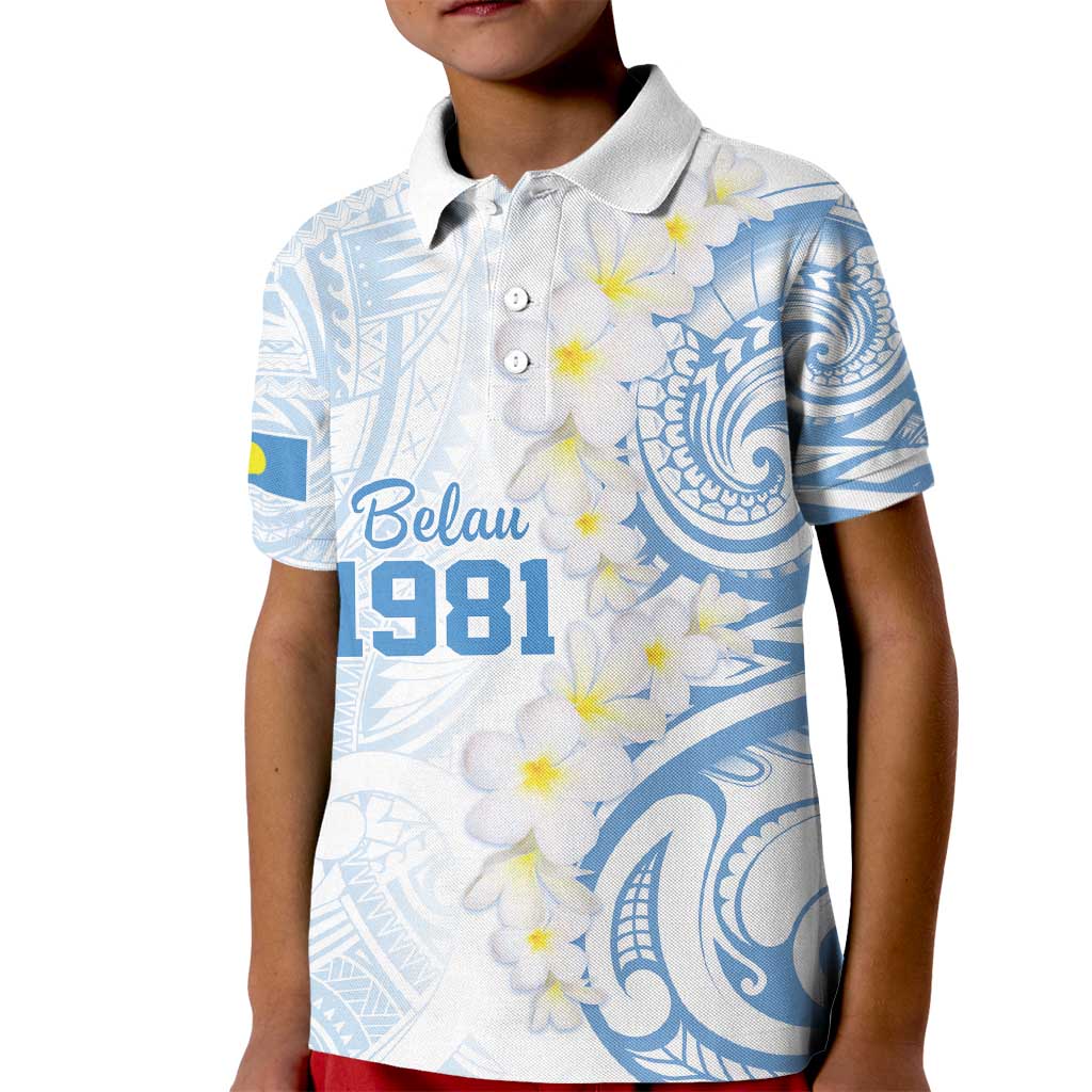 Palau 1981 Tribal Tattoo Kid Polo Shirt with Belau Plumeria Flowers