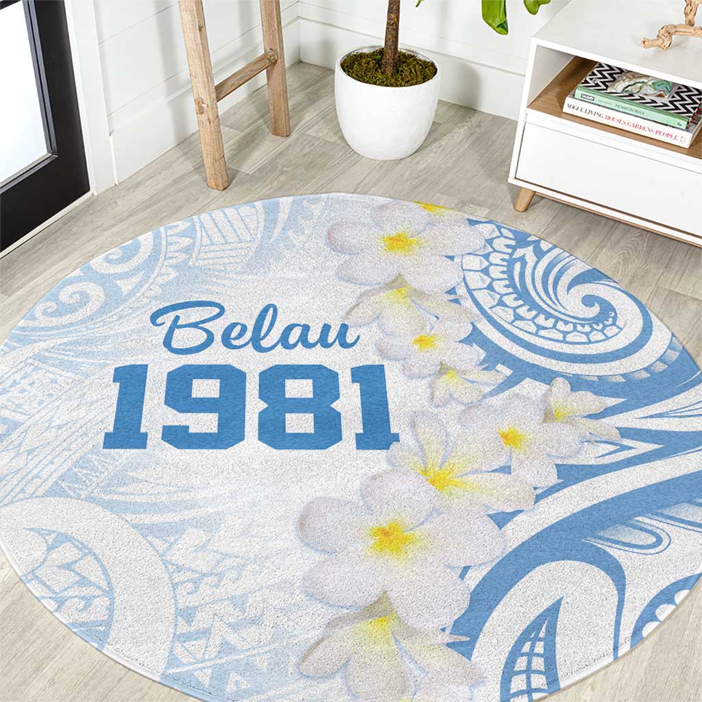 Palau 1981 Tribal Tattoo Round Carpet with Belau Plumeria Flowers