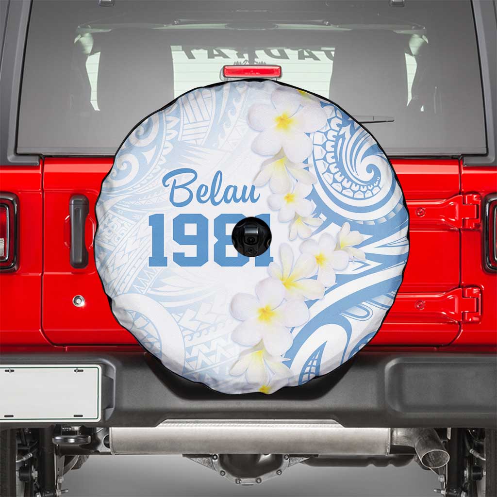 Palau 1981 Tribal Tattoo Spare Tire Cover with Belau Plumeria Flowers