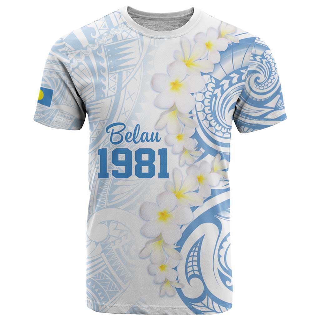 Palau 1981 Tribal Tattoo T Shirt with Belau Plumeria Flowers