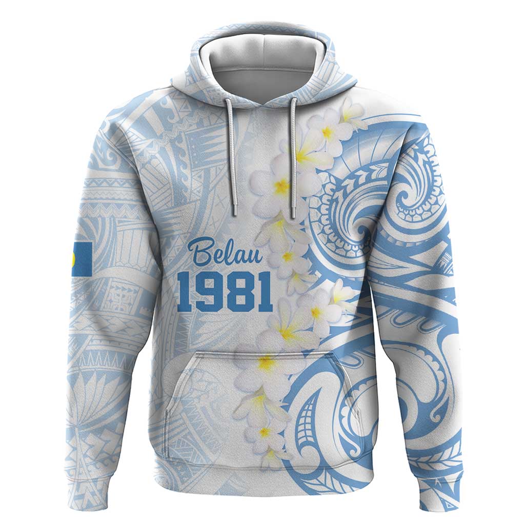 Palau 1981 Tribal Tattoo Zip Hoodie with Belau Plumeria Flowers