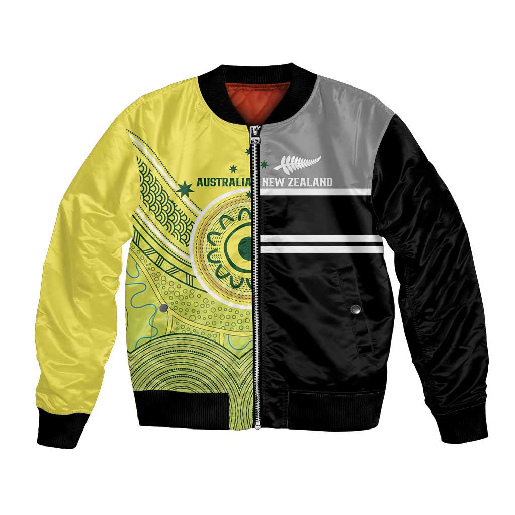 Custom Cricket AUNZ Spirit Bomber Jacket Aussie New Zealand Retro Edition LT9 Unisex Black - Polynesian Pride