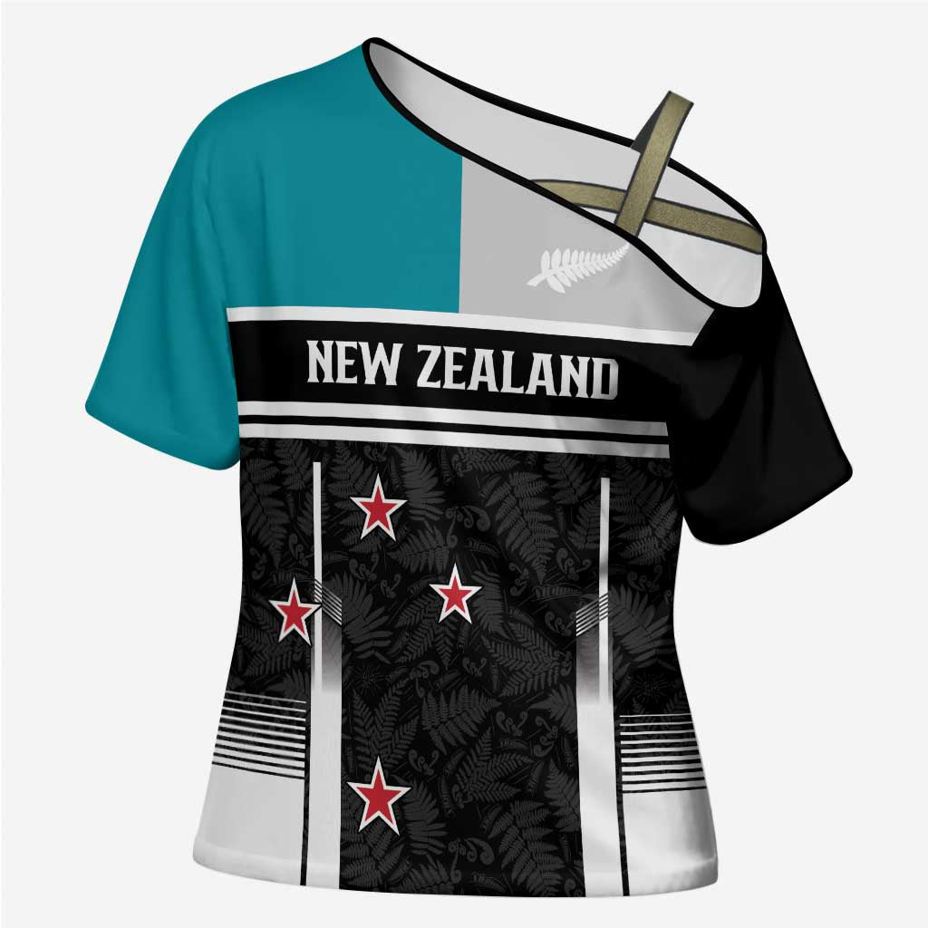 Custom NZ Cricket Pride Cross Shoulder Shirt Silver Fern Fan Supporter Apparel - Polynesian Pride