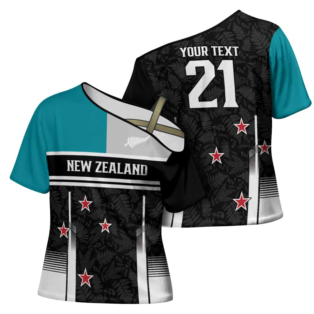 Custom NZ Cricket Pride Cross Shoulder Shirt Silver Fern Fan Supporter Apparel - Polynesian Pride