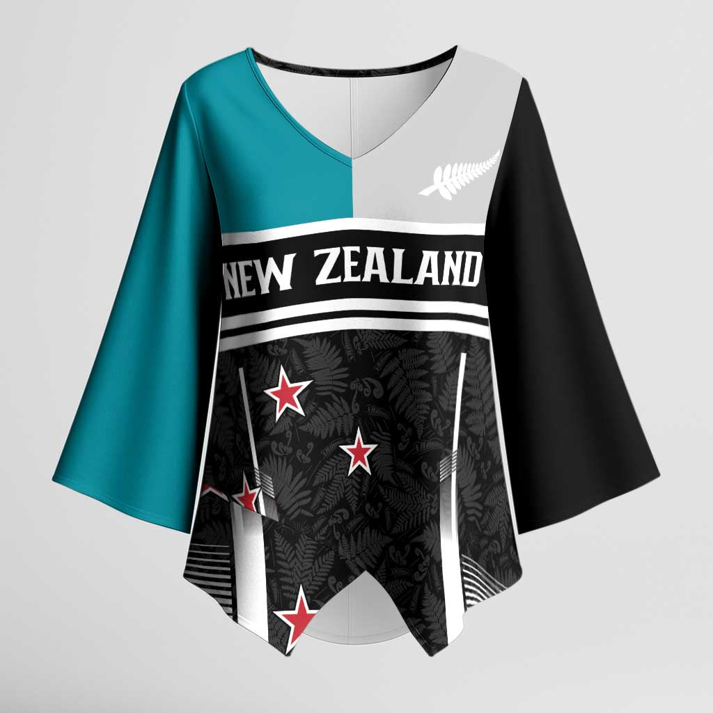 Custom NZ Cricket Pride Kimono Sleeve Blouse Silver Fern Fan Supporter Apparel - Polynesian Pride