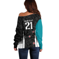 Custom NZ Cricket Pride Off Shoulder Sweater Silver Fern Fan Supporter Apparel - Polynesian Pride
