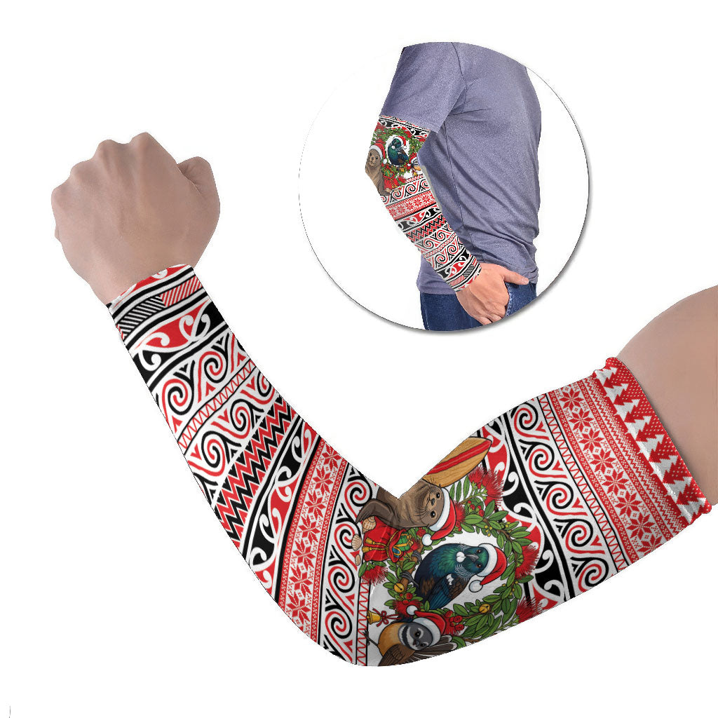 New Zealand Animal Christmas Arm Sleeves Maori Inspired Kowhaiwhai Patterns LT9 Set of 2 Red - Polynesian Pride